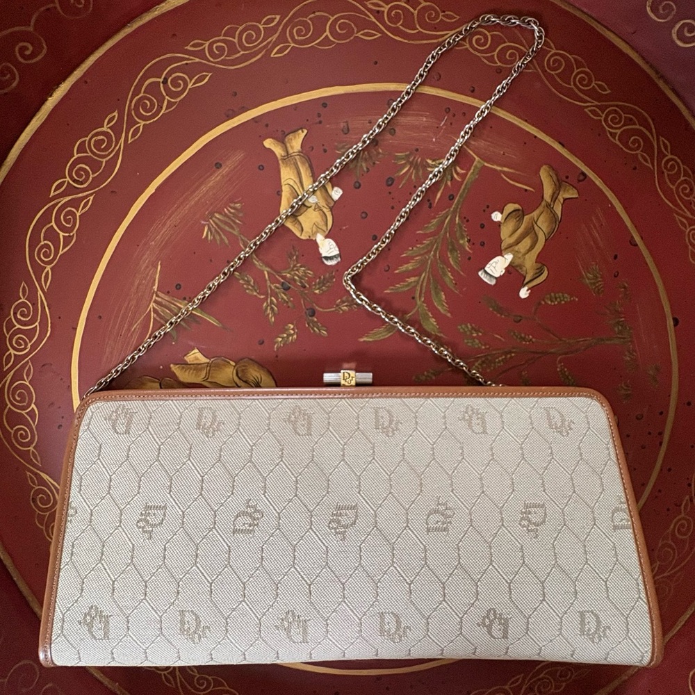 Vintage Christian Dior Beige Honeycomb Clutch
